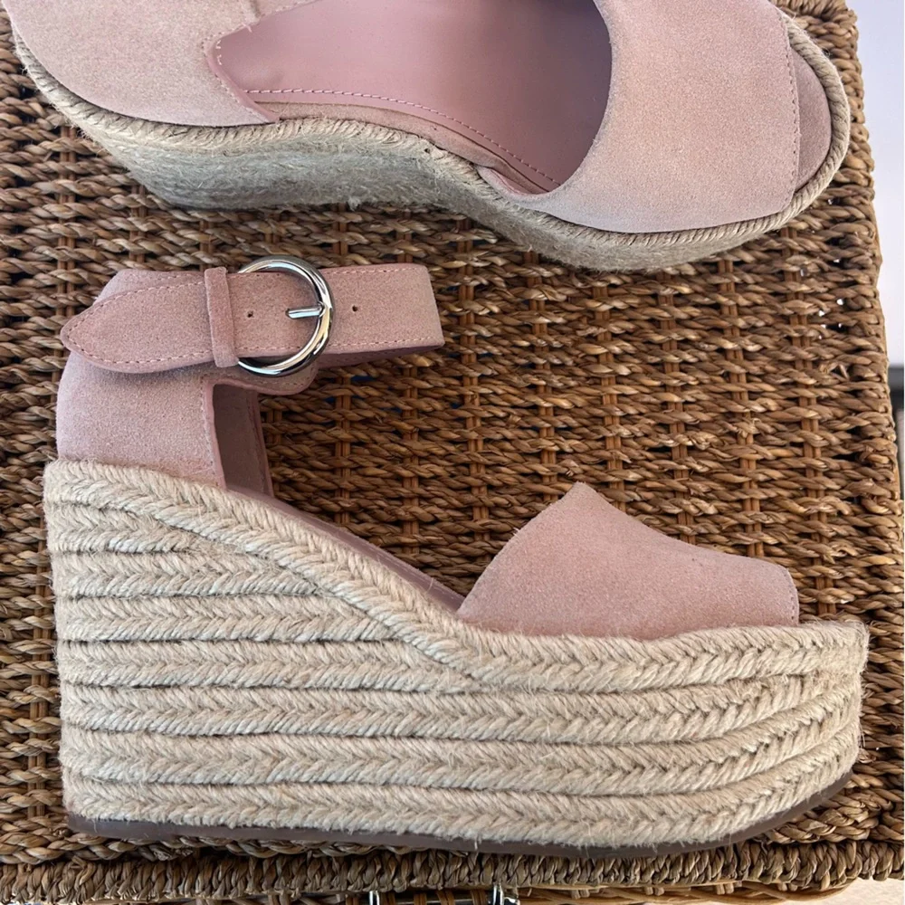 Marc Fisher Pink Suede Espadrille Wedge Sandals